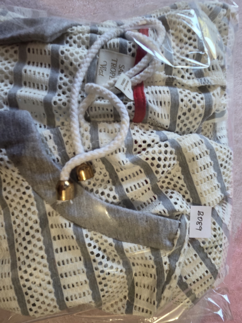 Saint Tropez West Striped Hooded Pullover Dress — White & Gray - Picture 10 of 11